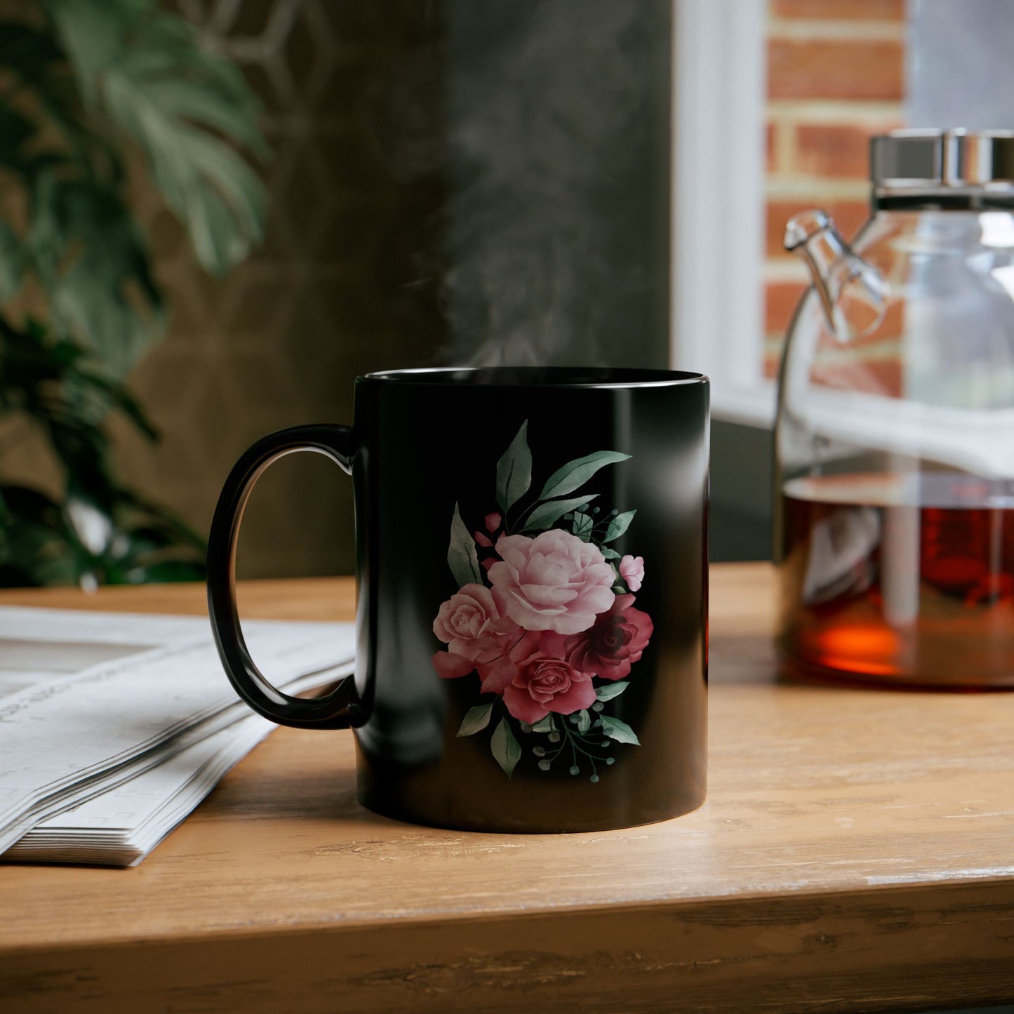 Boho Floral Coffee Mug - Hand-Painted Ceramic Cup, Cute Bohemian Design