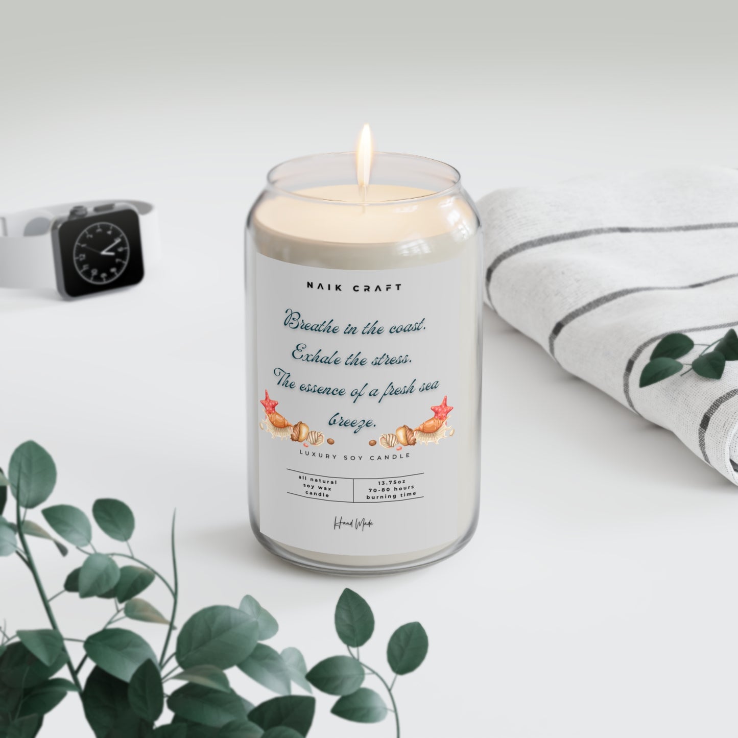 Calming Sea Breeze Candle, Aromatherapy Gift, Eco-Friendly, Home Decor, Relaxation, Gift for Her, Soy Wax Scented Candles