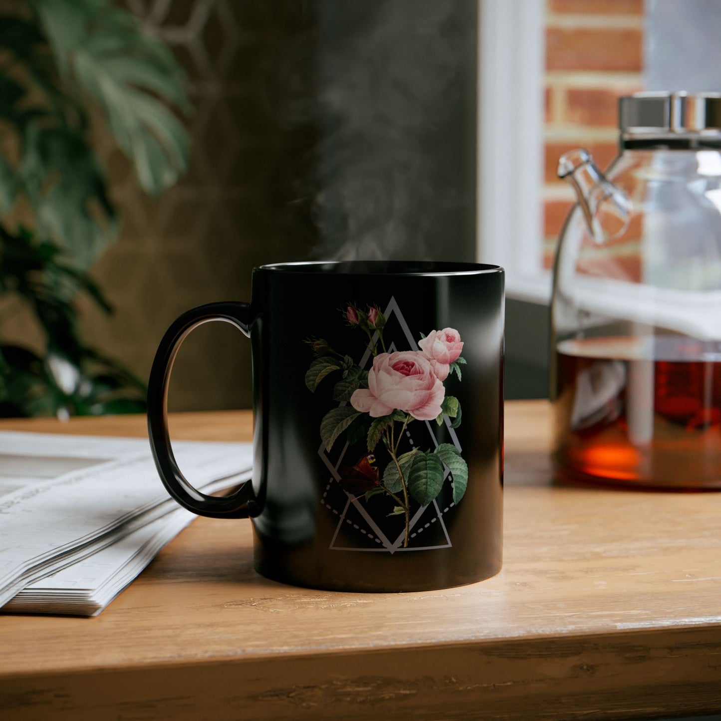 Boho Floral Coffee Mug - Hand-Painted Ceramic Cup, Cute Bohemian Design