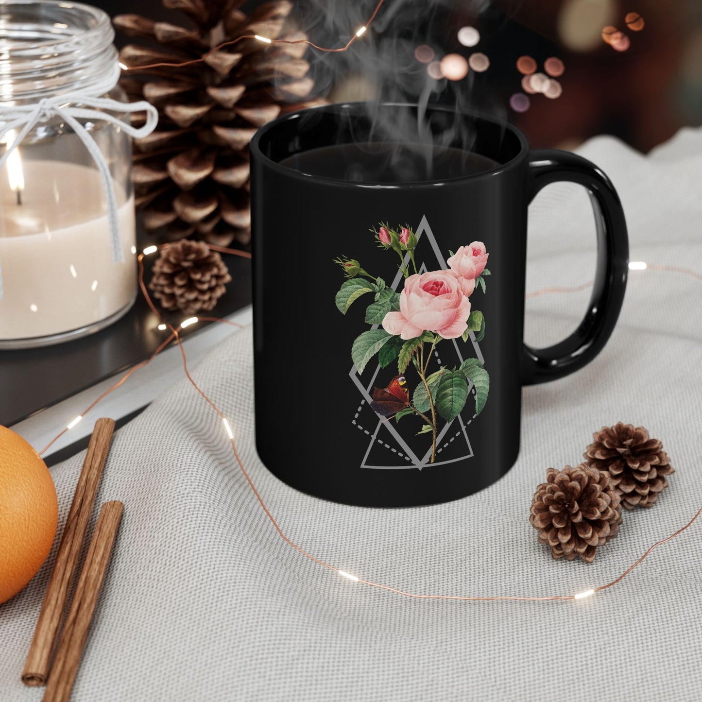 Boho Floral Coffee Mug - Hand-Painted Ceramic Cup, Cute Bohemian Design