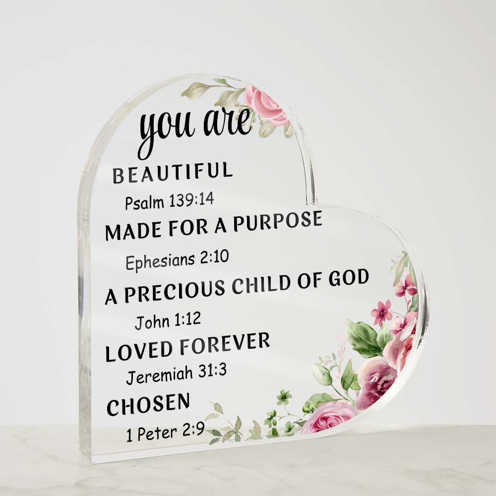 The Beautiful Heart: Bible Verse Messages for Self-Acceptance | Heart Shaped Acrylic Gift