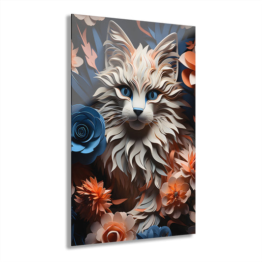 Floral Cat Acrylic Print, Wall Art, Pet Lover Decor, Home Office Art, Gift for Cat Lovers, Unique Wall Decor