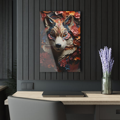 Artistic Acrylic Wall Print - Floral Wolf Decor, Home Aesthetic, Gift for Animal Lovers, Unique Wall Art, Modern Interior Design