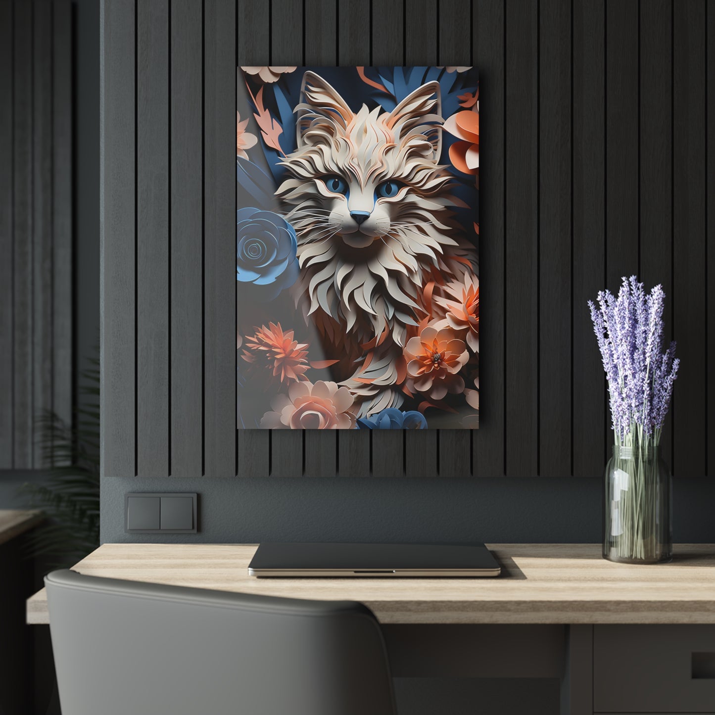 Floral Cat Acrylic Print, Wall Art, Pet Lover Decor, Home Office Art, Gift for Cat Lovers, Unique Wall Decor