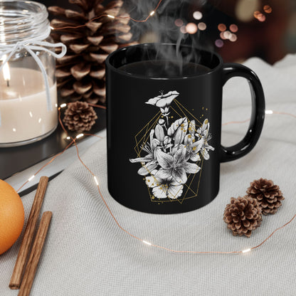 Boho Floral Coffee Mug - Hand-Painted Ceramic Cup, Cute Bohemian Design