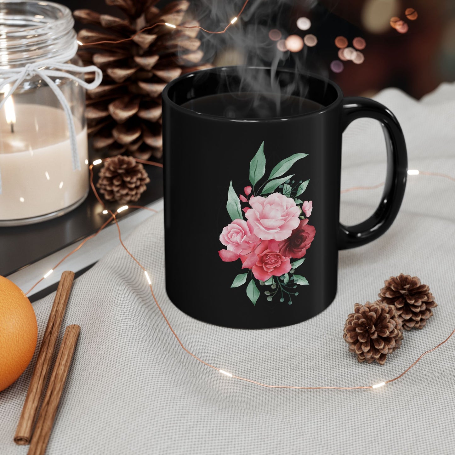 Boho Floral Coffee Mug - Hand-Painted Ceramic Cup, Cute Bohemian Design