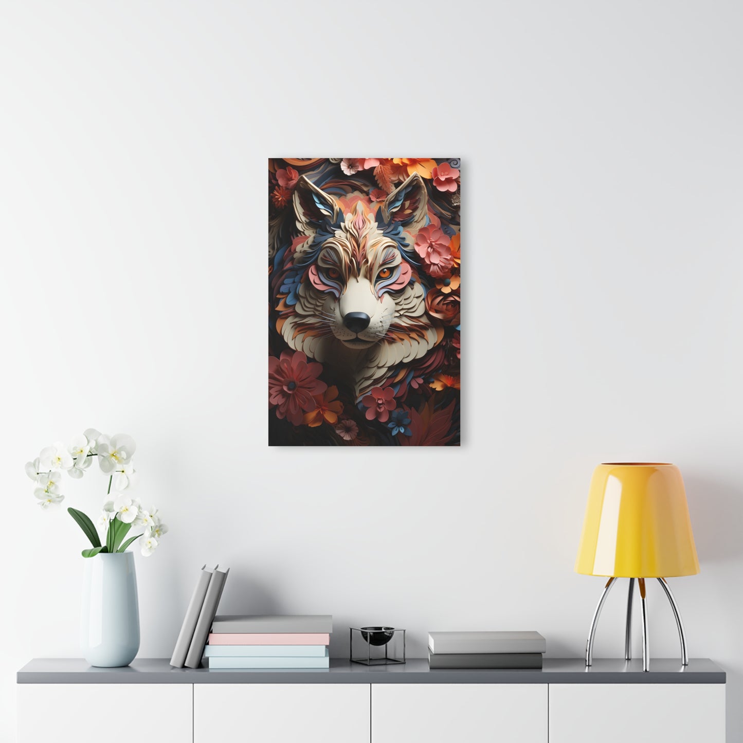 Artistic Acrylic Wall Print - Floral Wolf Decor, Home Aesthetic, Gift for Animal Lovers, Unique Wall Art, Modern Interior Design