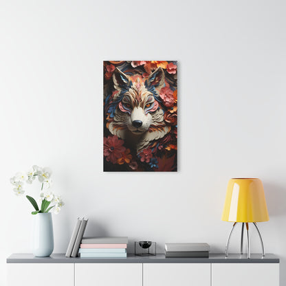 Artistic Acrylic Wall Print - Floral Wolf Decor, Home Aesthetic, Gift for Animal Lovers, Unique Wall Art, Modern Interior Design