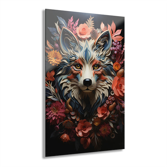 Vibrant Acrylic Art Print - Floral Wolf Wall Décor, Home Decor, Animal Art, Gift for Nature Lovers, Unique Wall Art