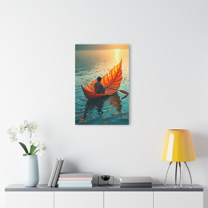 Serene Acrylic Print - Tranquil Water Scene, Wall Art for Home Decor, Nature Lover Gift, Unique Artwork, Boat Leaf Design