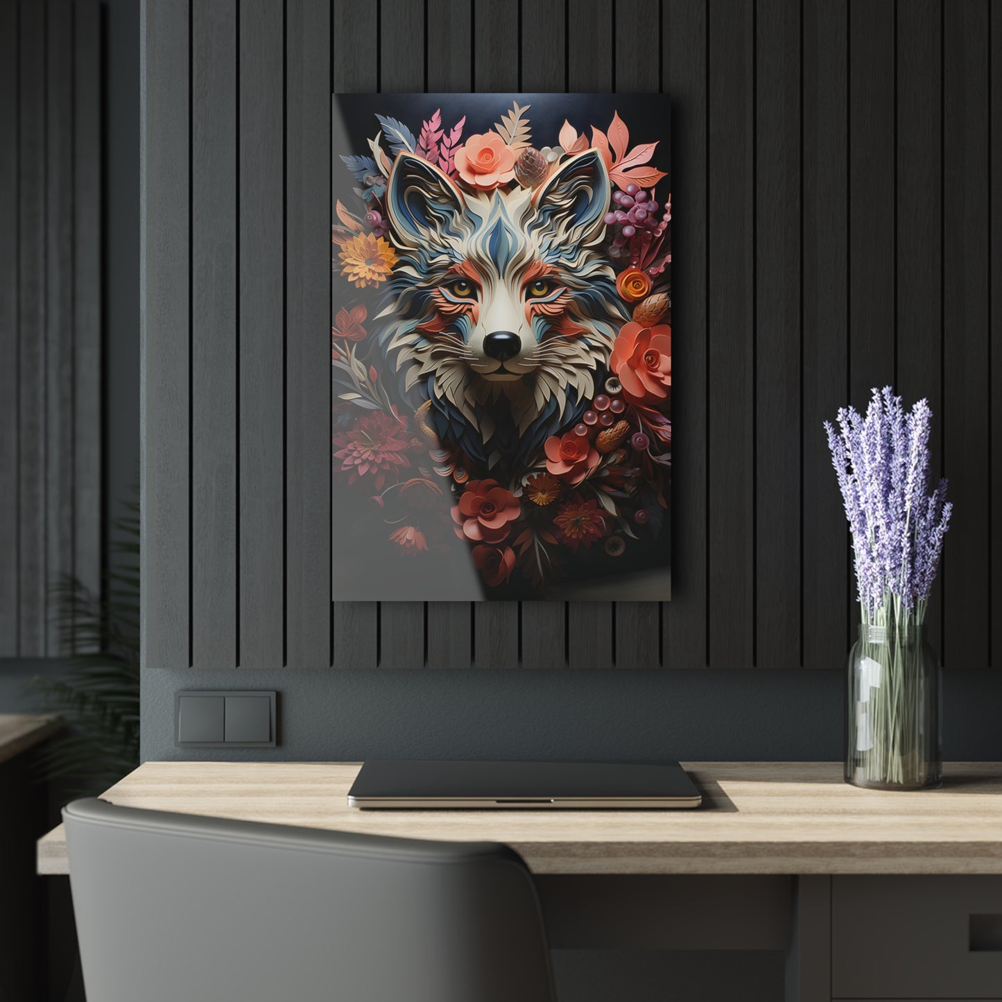Vibrant Acrylic Art Print - Floral Wolf Wall Décor, Home Decor, Animal Art, Gift for Nature Lovers, Unique Wall Art