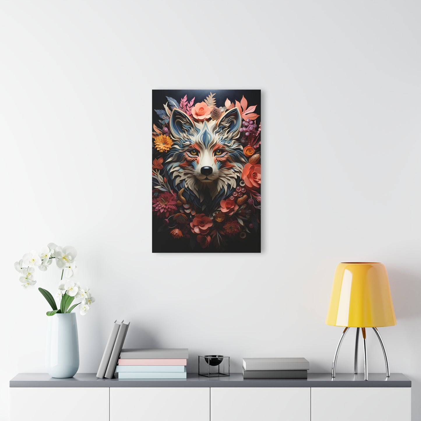 Vibrant Acrylic Art Print - Floral Wolf Wall Décor, Home Decor, Animal Art, Gift for Nature Lovers, Unique Wall Art