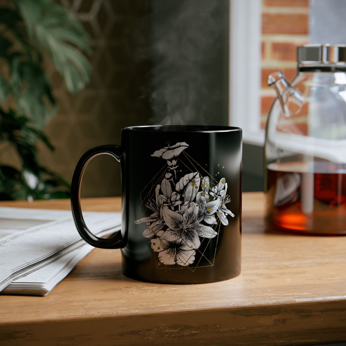 Boho Floral Coffee Mug - Hand-Painted Ceramic Cup, Cute Bohemian Design