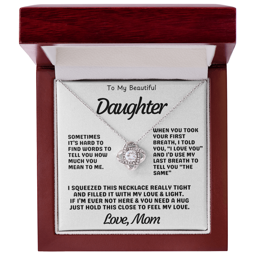 To My Daughter – Love Knot Necklace with Heartfelt Message from Mom