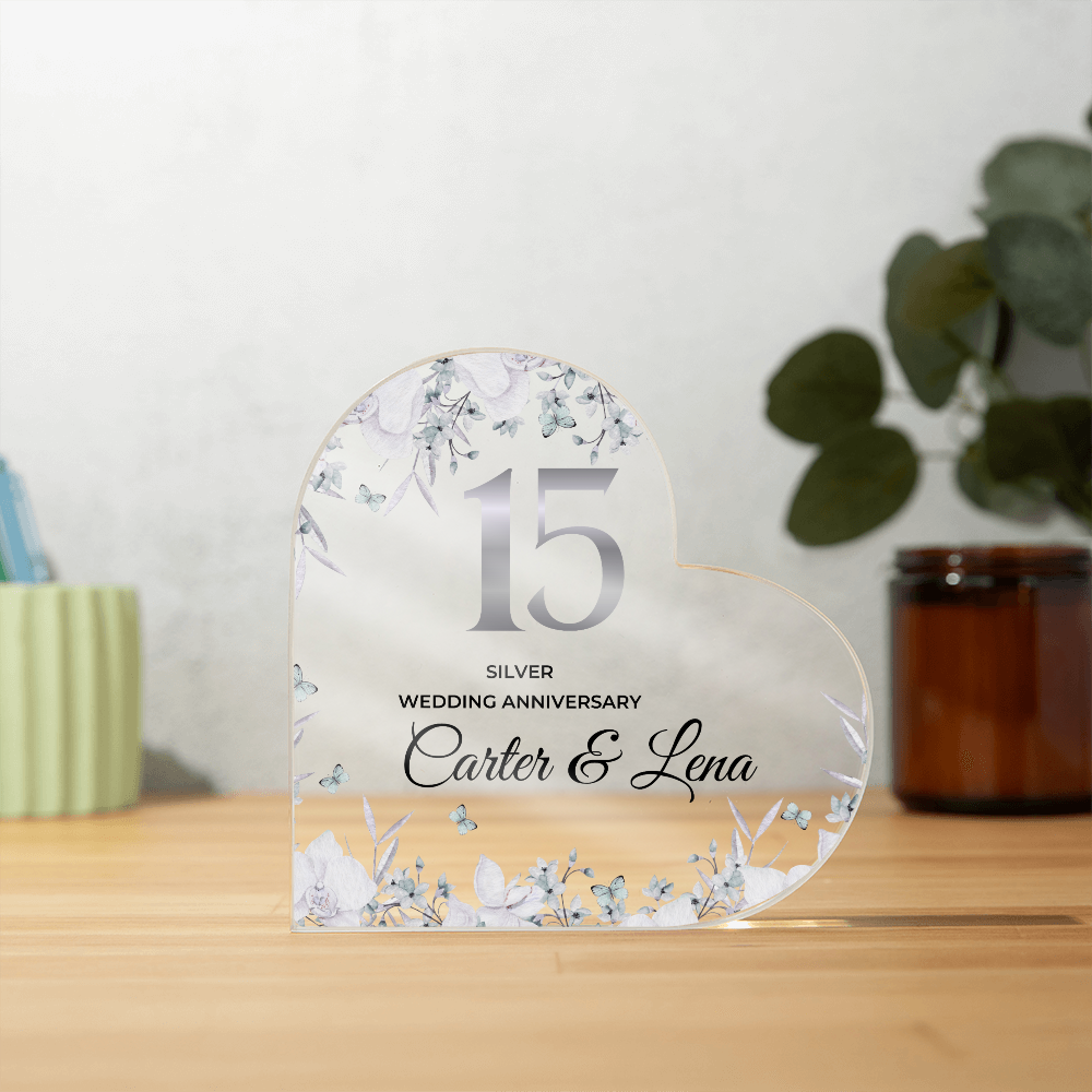 15th Wedding Anniversary Gift Crystal Anniversary Heart-Shaped Acrylic Plaque