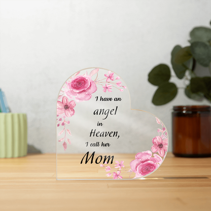 In Loving Memory of Mom Gift – Meaningful Sympathy Gift to Honor Her Spirit | Printed Heart Shaped Acrylic Plaque
