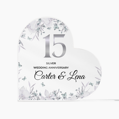 15th Wedding Anniversary Gift Crystal Anniversary Heart-Shaped Acrylic Plaque