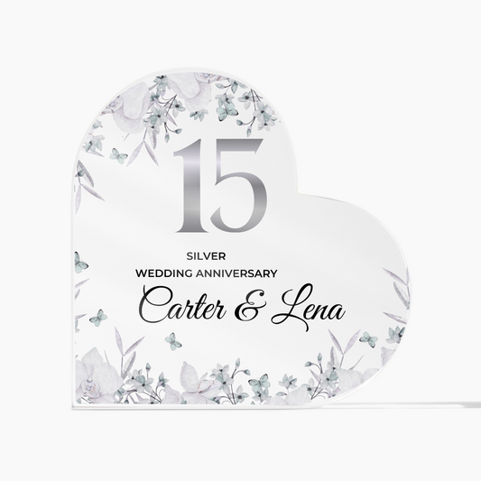 15th Wedding Anniversary Gift Crystal Anniversary Heart-Shaped Acrylic Plaque