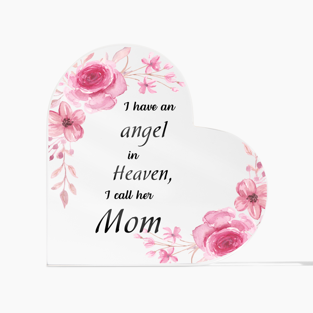 In Loving Memory of Mom Gift – Meaningful Sympathy Gift to Honor Her Spirit | Printed Heart Shaped Acrylic Plaque
