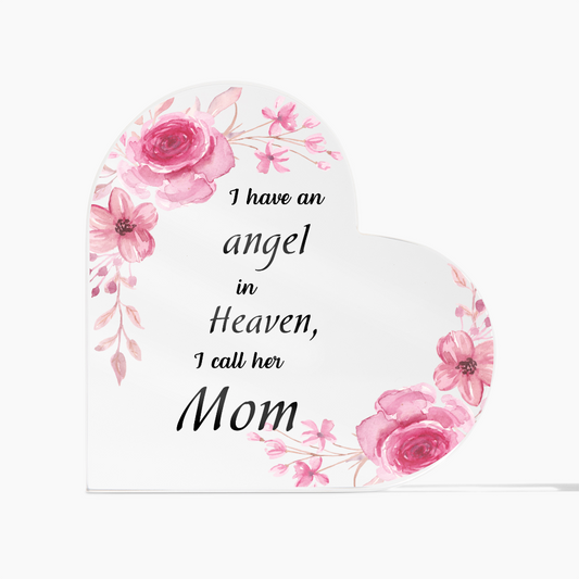 In Loving Memory of Mom Gift – Meaningful Sympathy Gift to Honor Her Spirit | Printed Heart Shaped Acrylic Plaque