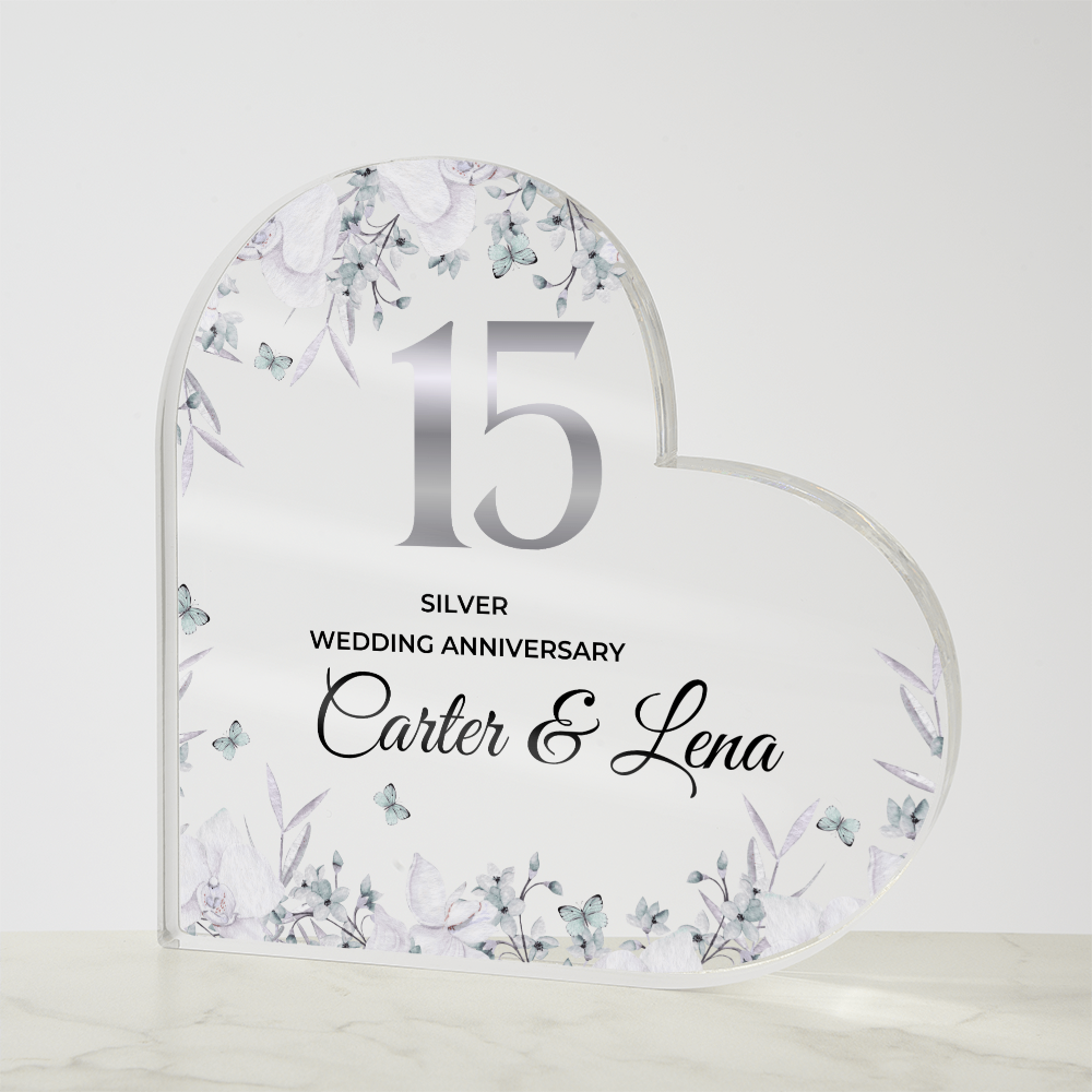 15th Wedding Anniversary Gift Crystal Anniversary Heart-Shaped Acrylic Plaque