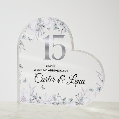 15th Wedding Anniversary Gift Crystal Anniversary Heart-Shaped Acrylic Plaque