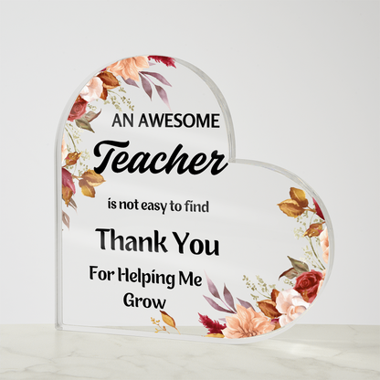 Thank You Message for Teacher | Heart Shaped Acrylic Gift