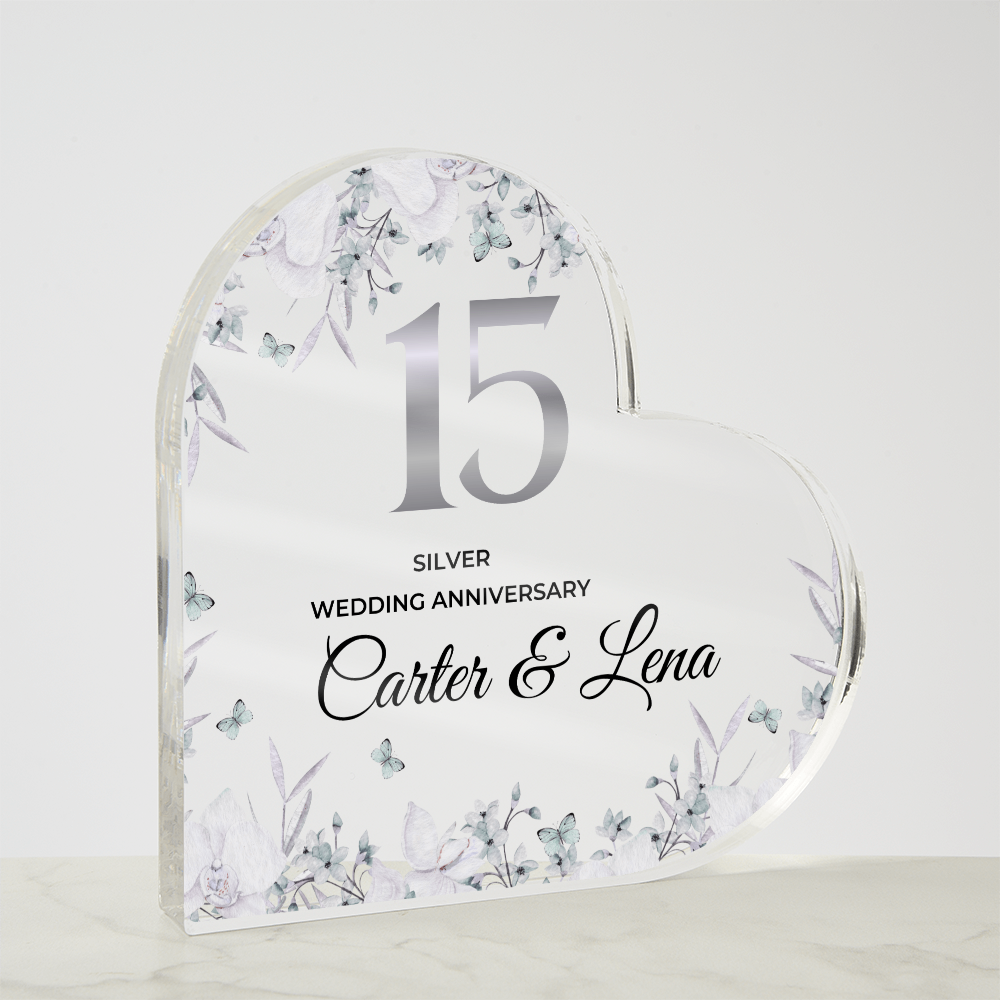 15th Wedding Anniversary Gift Crystal Anniversary Heart-Shaped Acrylic Plaque