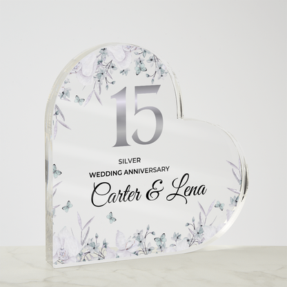 15th Wedding Anniversary Gift Crystal Anniversary Heart-Shaped Acrylic Plaque