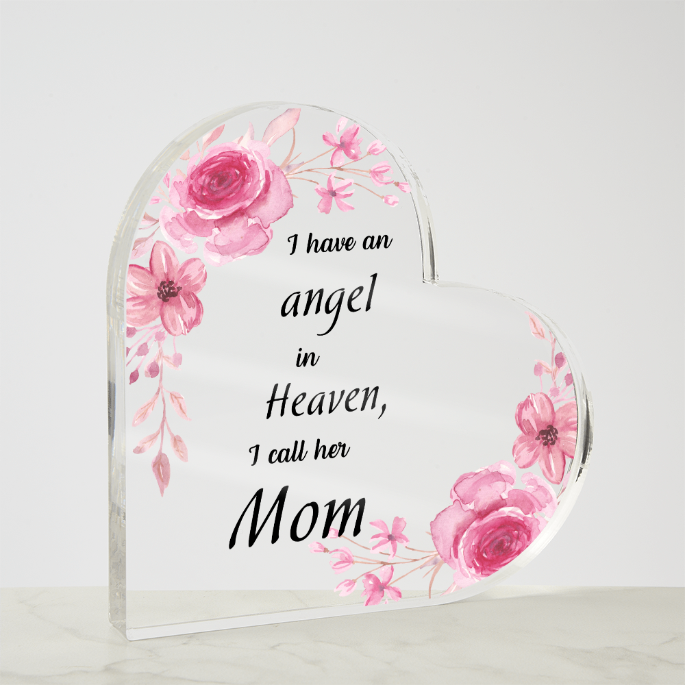 In Loving Memory of Mom Gift – Meaningful Sympathy Gift to Honor Her Spirit | Printed Heart Shaped Acrylic Plaque