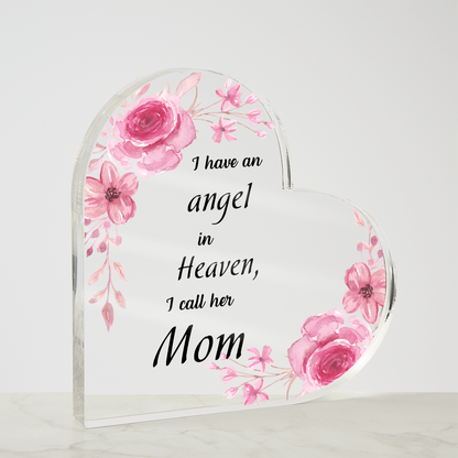 In Loving Memory of Mom Gift – Meaningful Sympathy Gift to Honor Her Spirit | Printed Heart Shaped Acrylic Plaque