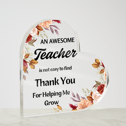 Thank You Message for Teacher | Heart Shaped Acrylic Gift