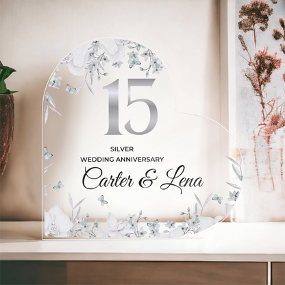 15th Wedding Anniversary Gift Crystal Anniversary Heart-Shaped Acrylic Plaque