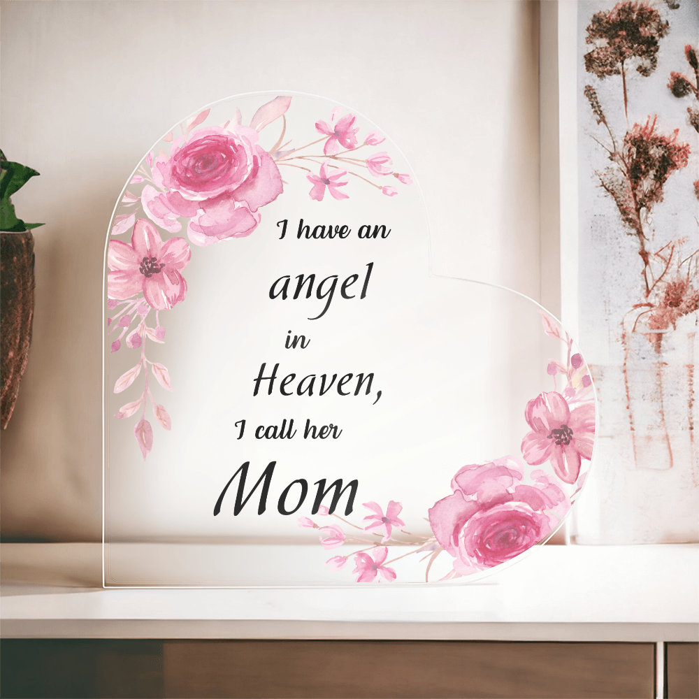 In Loving Memory of Mom Gift – Meaningful Sympathy Gift to Honor Her Spirit | Printed Heart Shaped Acrylic Plaque